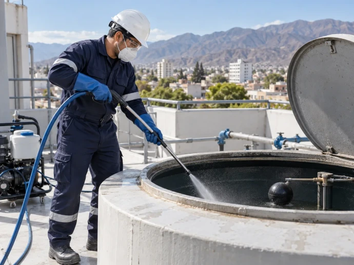 Técnico realizando limpieza profesional de tanque de agua en Salta
