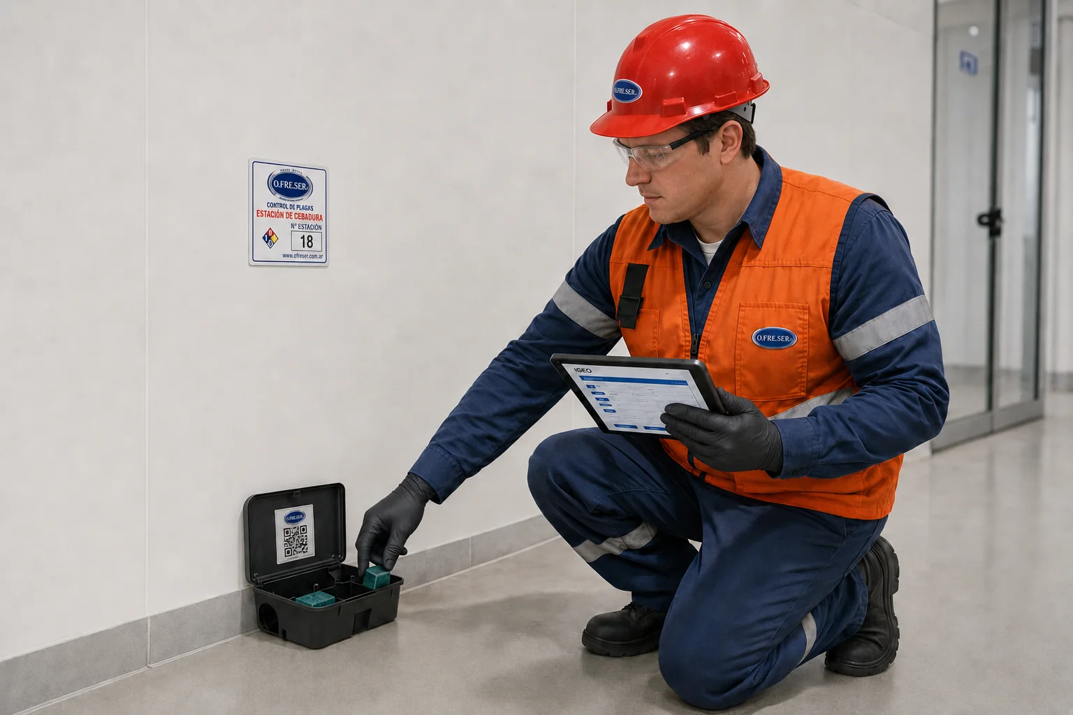 Técnico O.FRE.SER revisando una estación de monitoreo y su registro digital